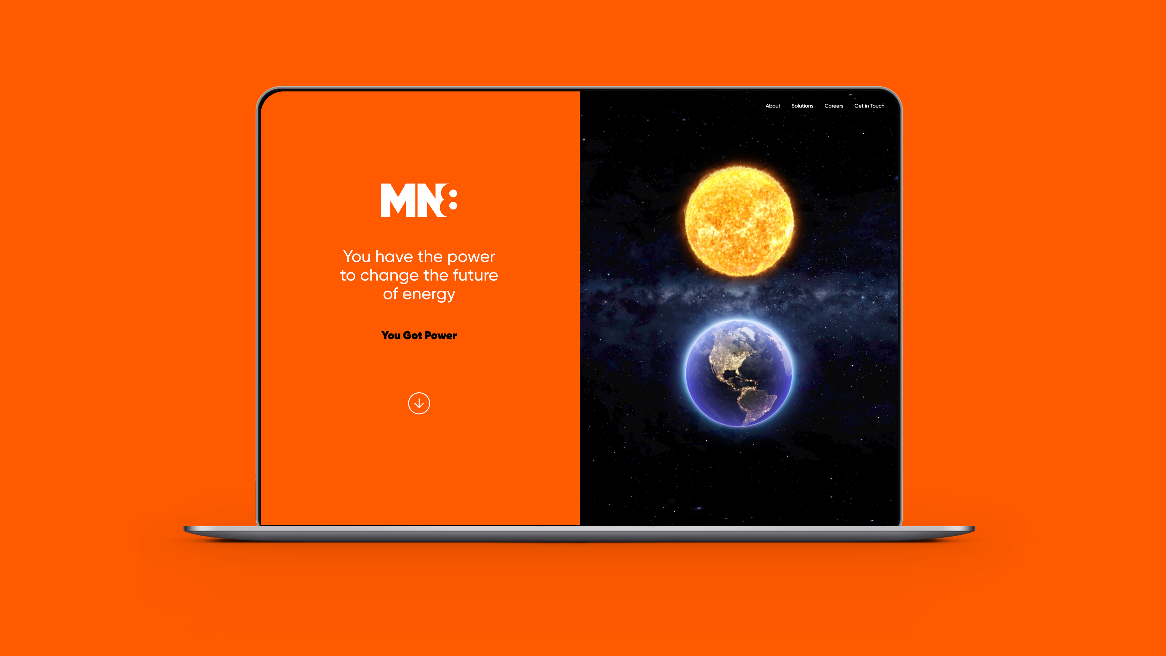 MN8 Energy website design on laptop
