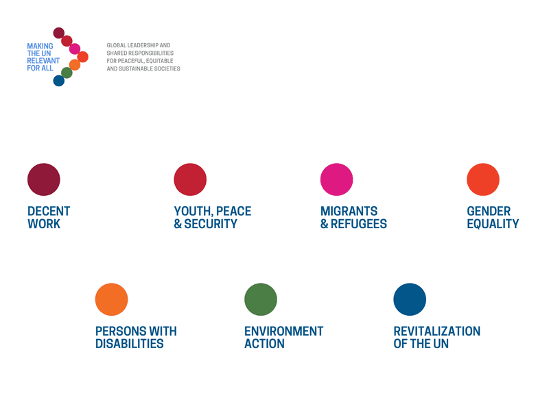 UN General Assembly Hall with visual identity concepts